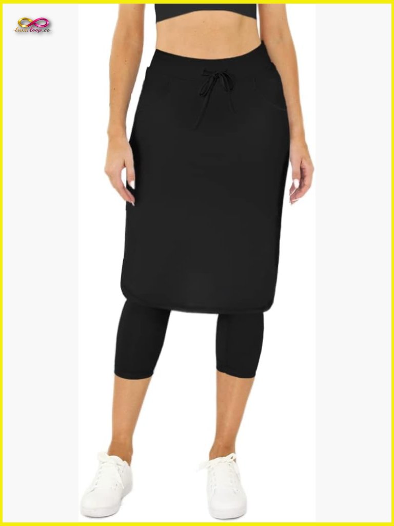 Skirted Capri Leggings With Pockets Workout Skort Tennis Golf Yoga Active
